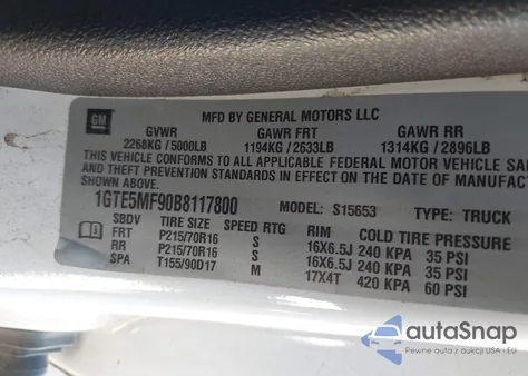 2011 GMC Canyon Sle1 из США, поврежденный, VIN 1GTE5MF90B8117800